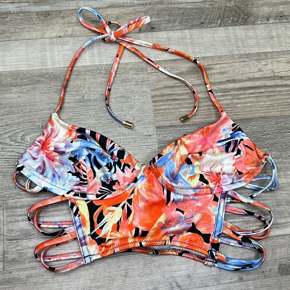 Victoria's Secret Strappy Longline Tropical Floral Bikini Swim Set NEW - Picture 7 of 16